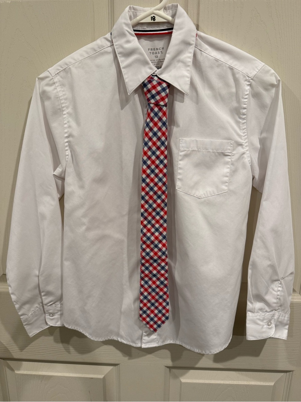 J Crew/ Crew cuts gingham red blue block tie and French Toast button up  12